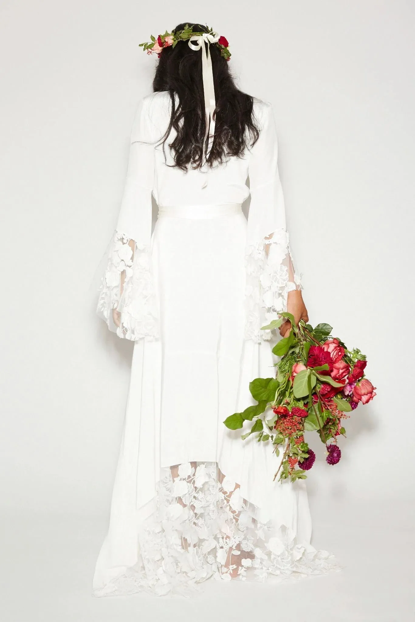 Modest Hippie Bohemian Long Sleeve V-Neck Lace Wedding Dress sold by KissProm product image thumbnail 3