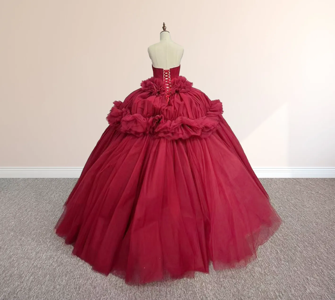 Peplum Red Sleeveless Quinceañera Ball Gown Party Dress sold by KissProm product image thumbnail 4