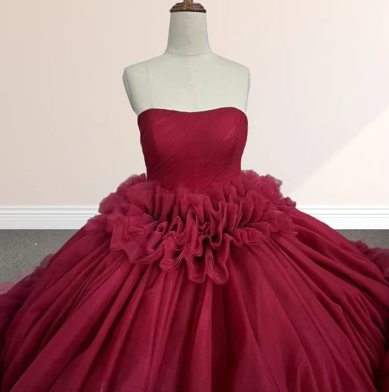 Peplum Red Sleeveless Quinceañera Ball Gown Party Dress sold by KissProm product image thumbnail 3