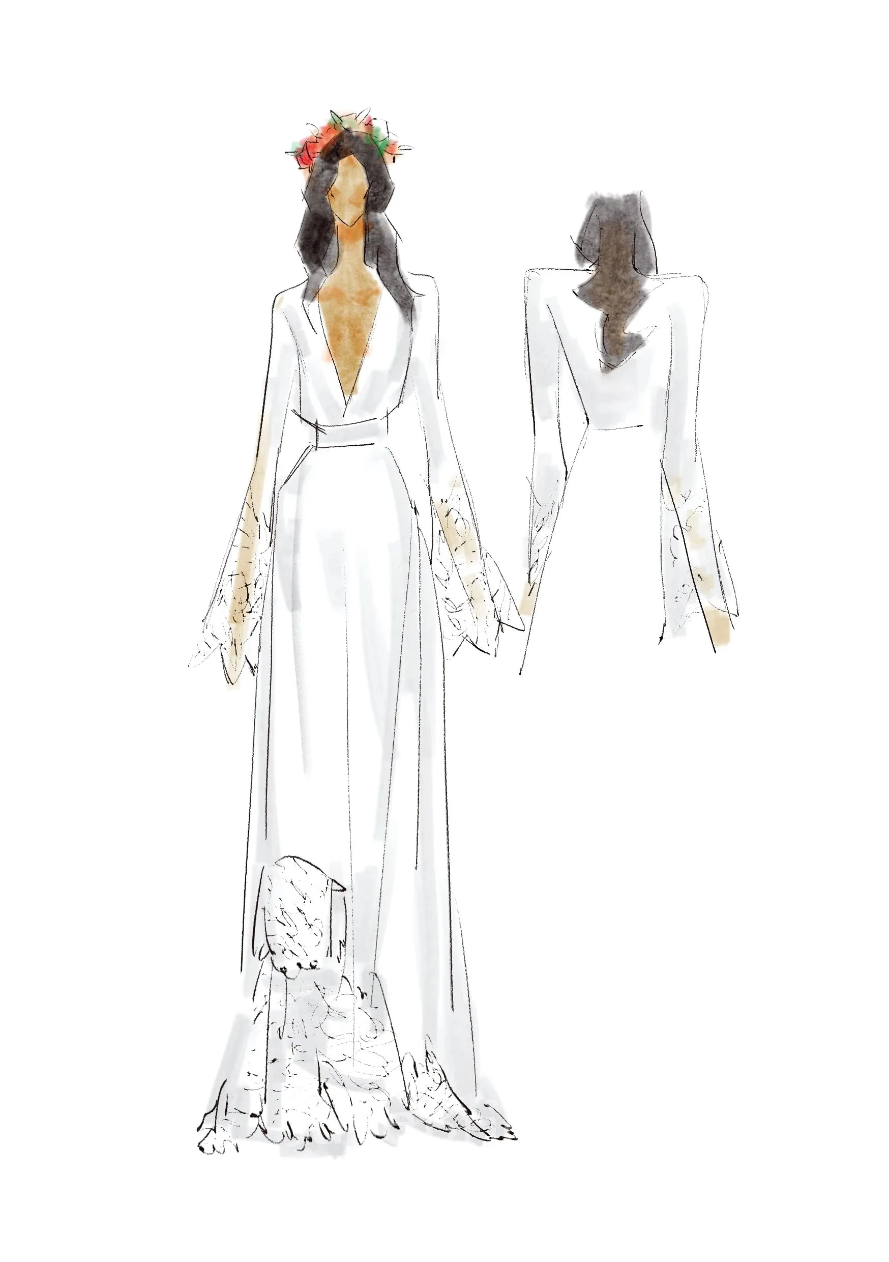 Modest Hippie Bohemian Long Sleeve V-Neck Lace Wedding Dress sold by KissProm product image thumbnail 4