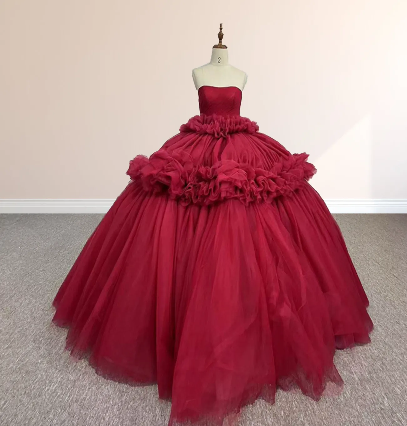 Peplum Red Sleeveless Quinceañera Ball Gown Party Dress sold by KissProm