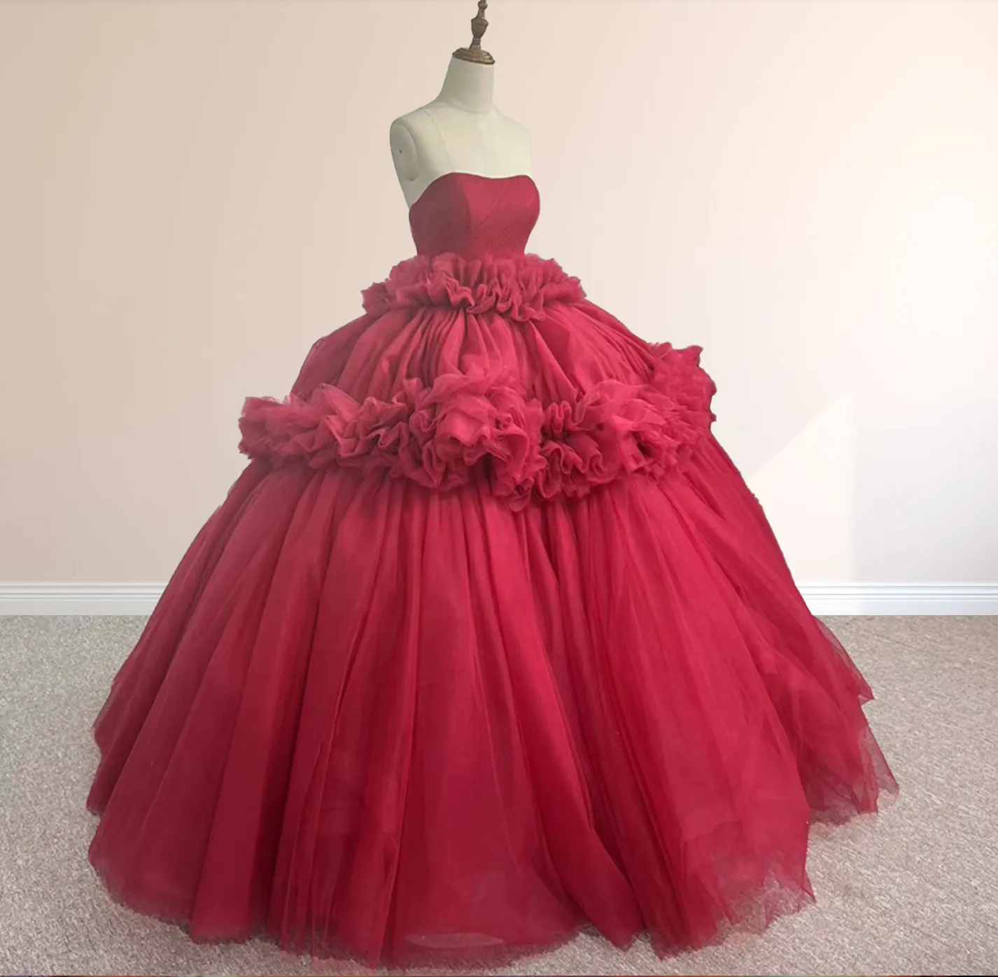 Peplum Red Sleeveless Quinceañera Ball Gown Party Dress sold by KissProm product image thumbnail 5