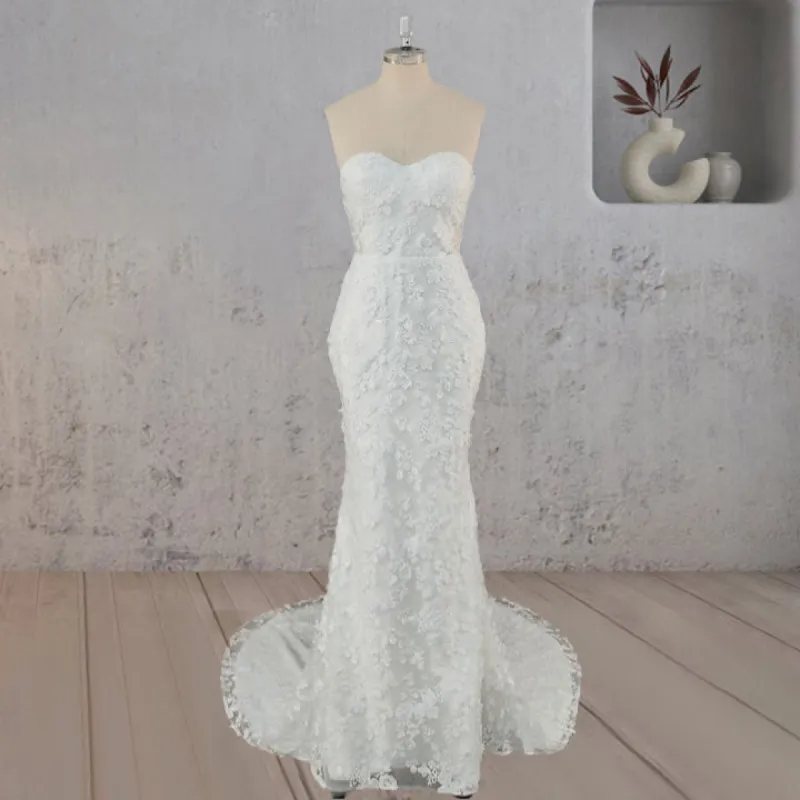 Mermaid Lace Blossom Low Back Wedding Dress sold by KissProm