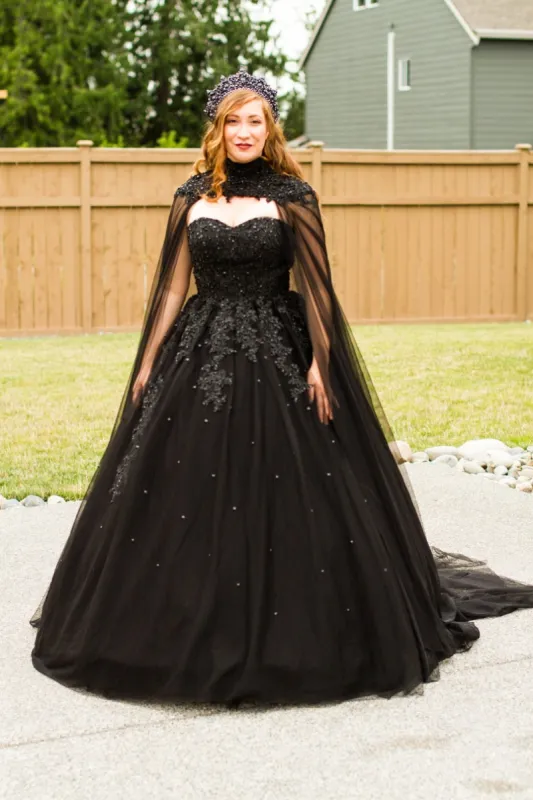 2024 New Black Crystals Appliques Tulle Sweetheart Long Wedding Dresses sold by KissProm