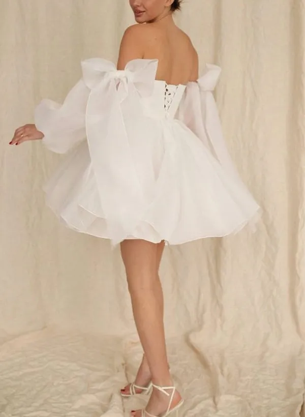 Ronnie | A-Line Puff Long Sleeves Short Wedding Dresses With Bows sold by KissProm product image thumbnail 4