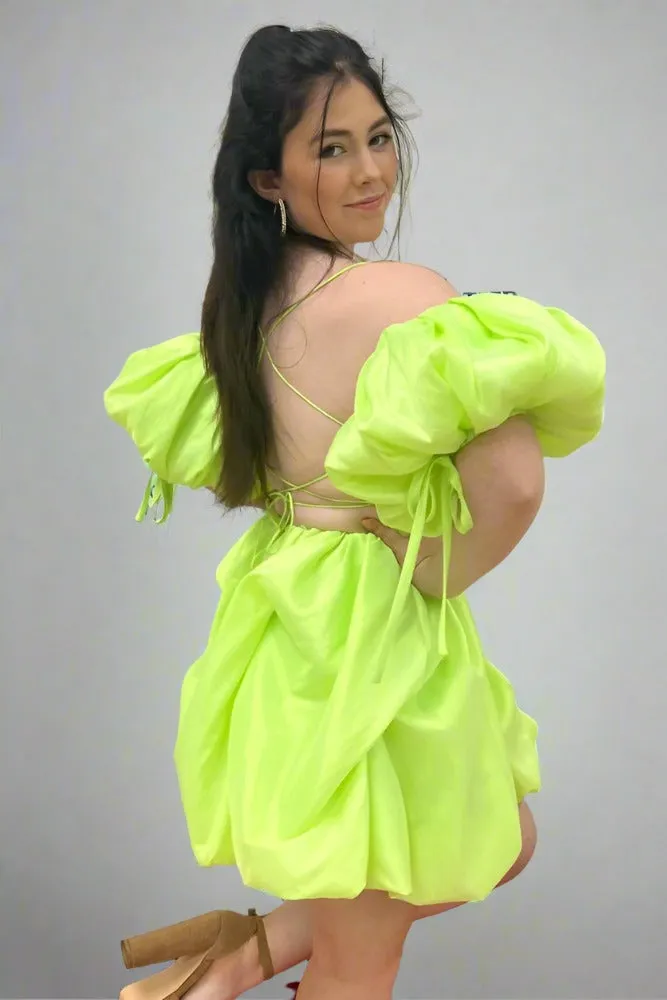 Beonna | Lemon Green A-line Ruffle Homecoming Dress with Detachable Sleeves sold by KissProm product image thumbnail 2