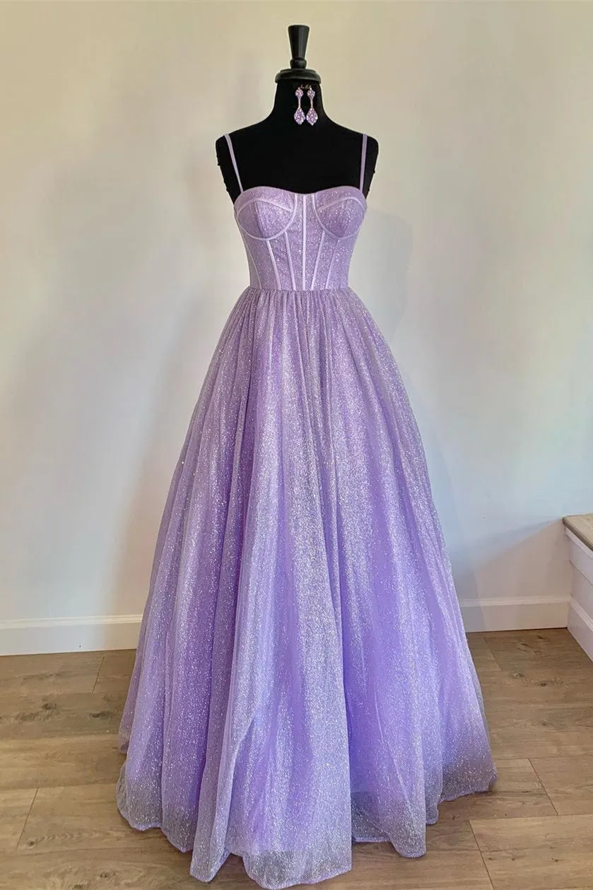 Justice | A-Line Lavender Straps Long Formal Dress sold by KissProm