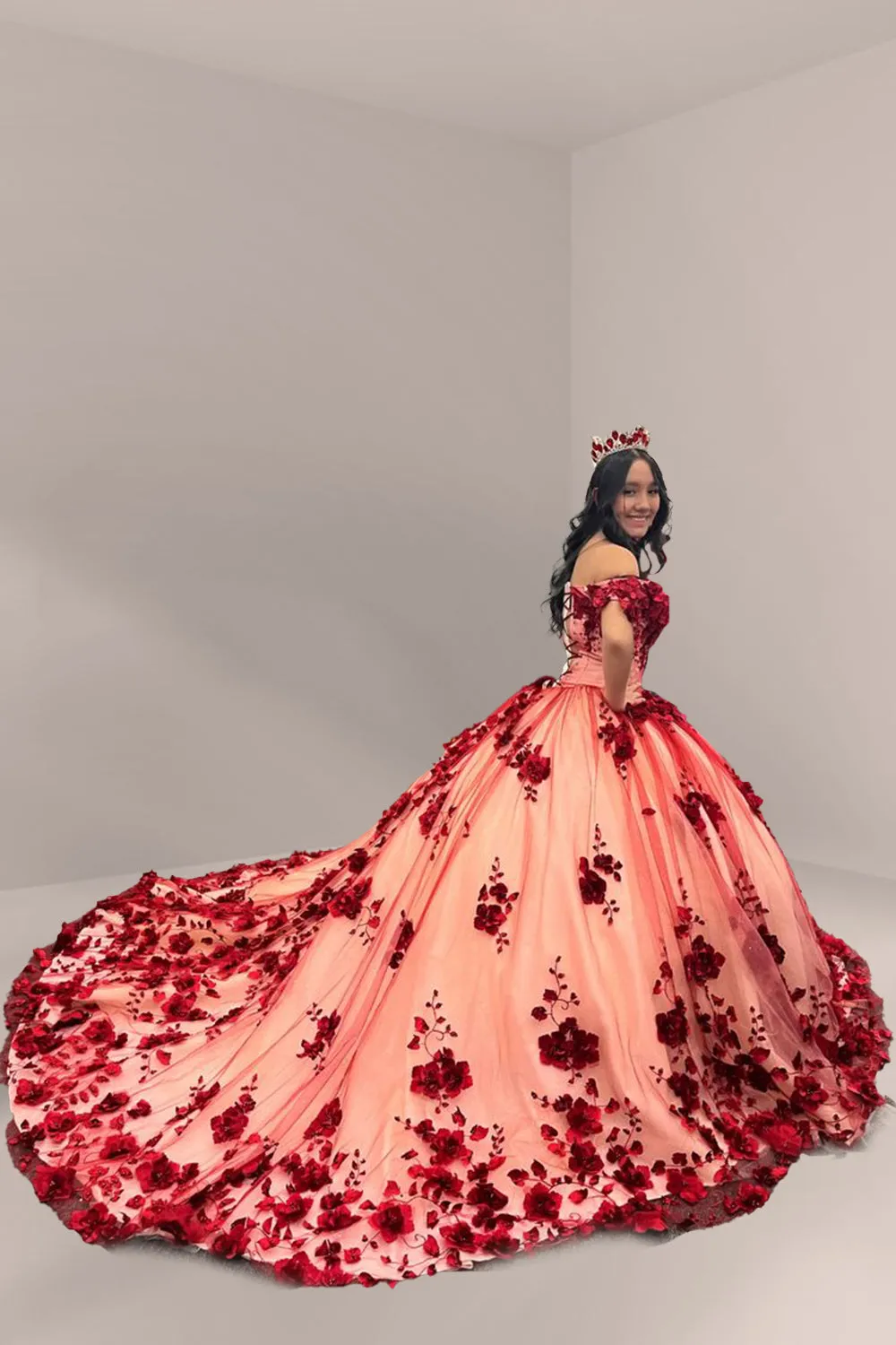 Red Lace Quinceanera Dresses Ball Gown Off shoulder Dress sold by KissProm product image thumbnail 2