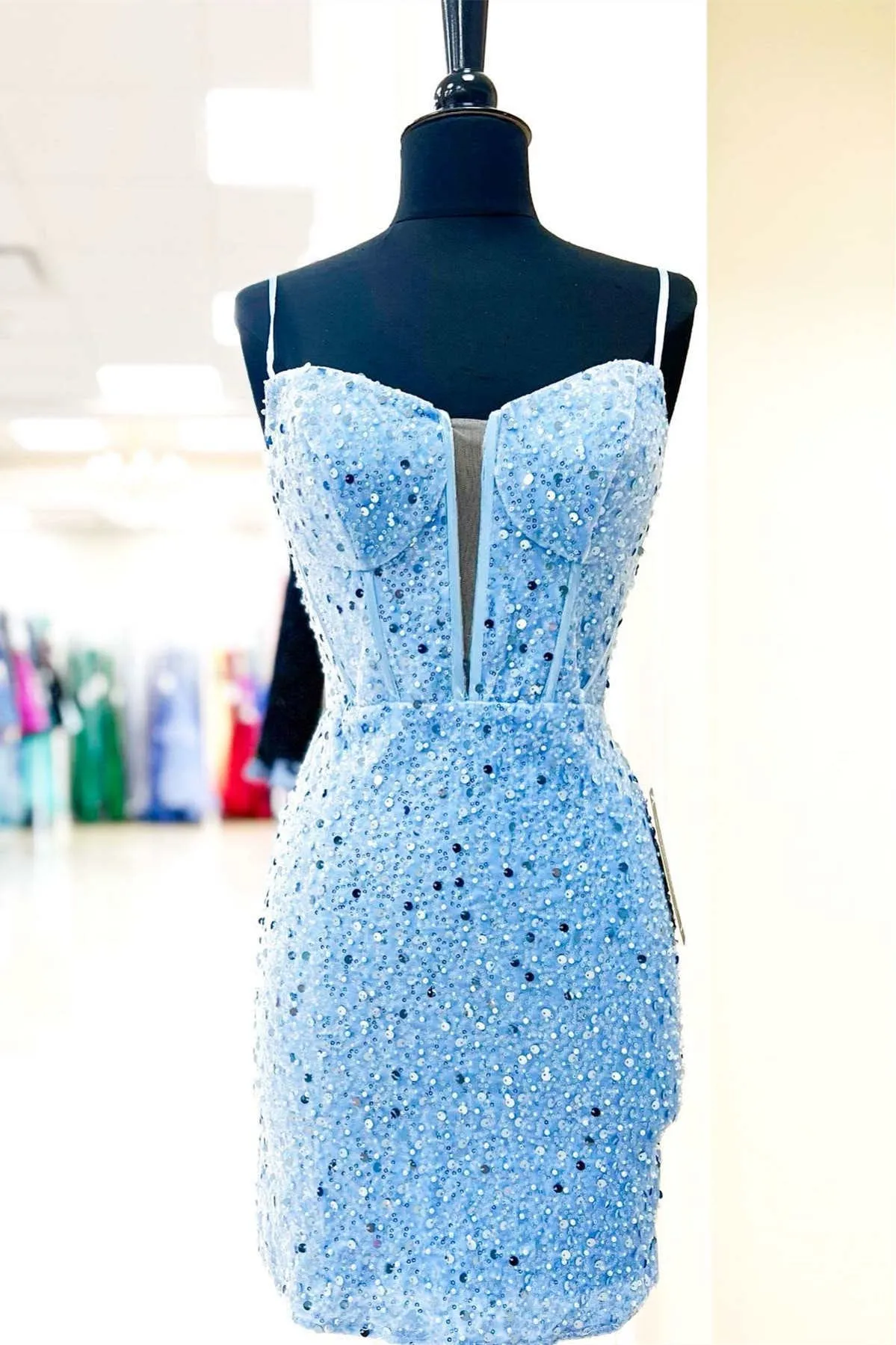 Briella |Bodycon Spaghetti Straps Sequins Homecoming Dress sold by KissProm product image thumbnail 2
