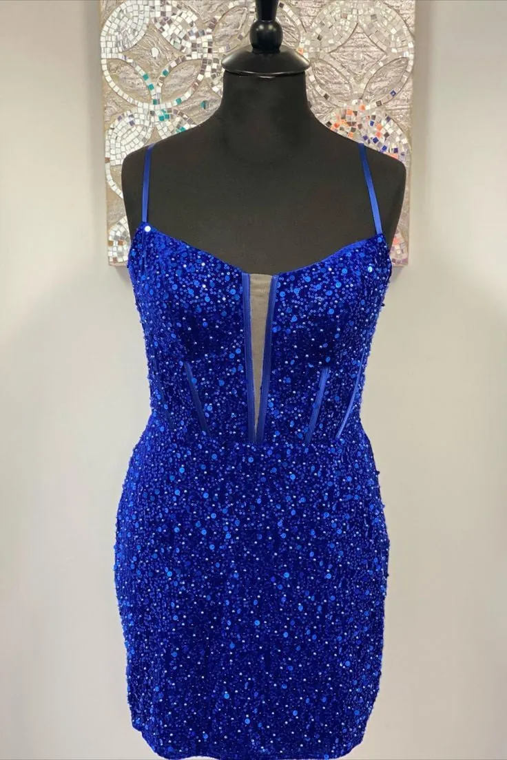 Briella |Bodycon Spaghetti Straps Sequins Homecoming Dress sold by KissProm product image thumbnail 4