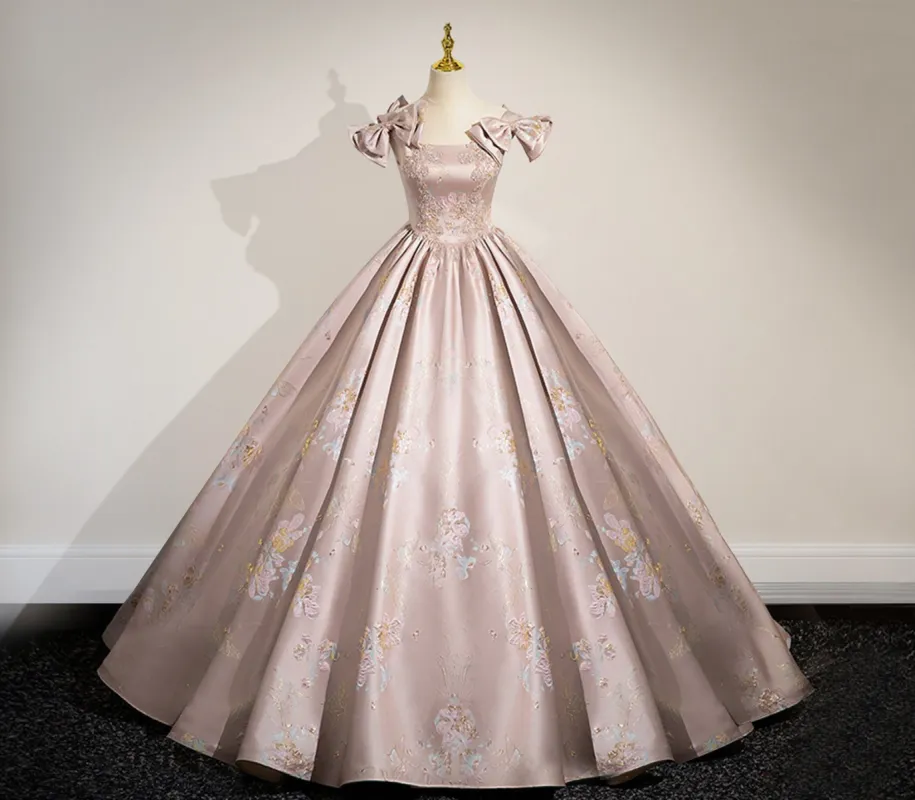 Elegant Ball Gown Pink Beaded Floral Appliques Quinceanera Dress sold by KissProm