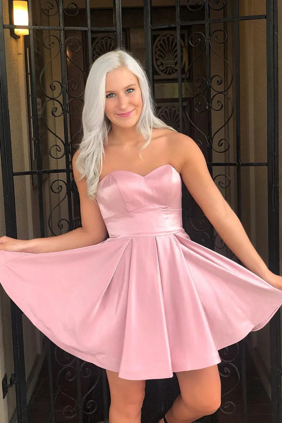 Wanda | Simple A-Line Strapless Pink Short Homecoming Dresses sold by KissProm