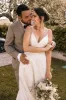 Elegant A Line V Neck Straps Satin Wedding Dresses sold by KissProm