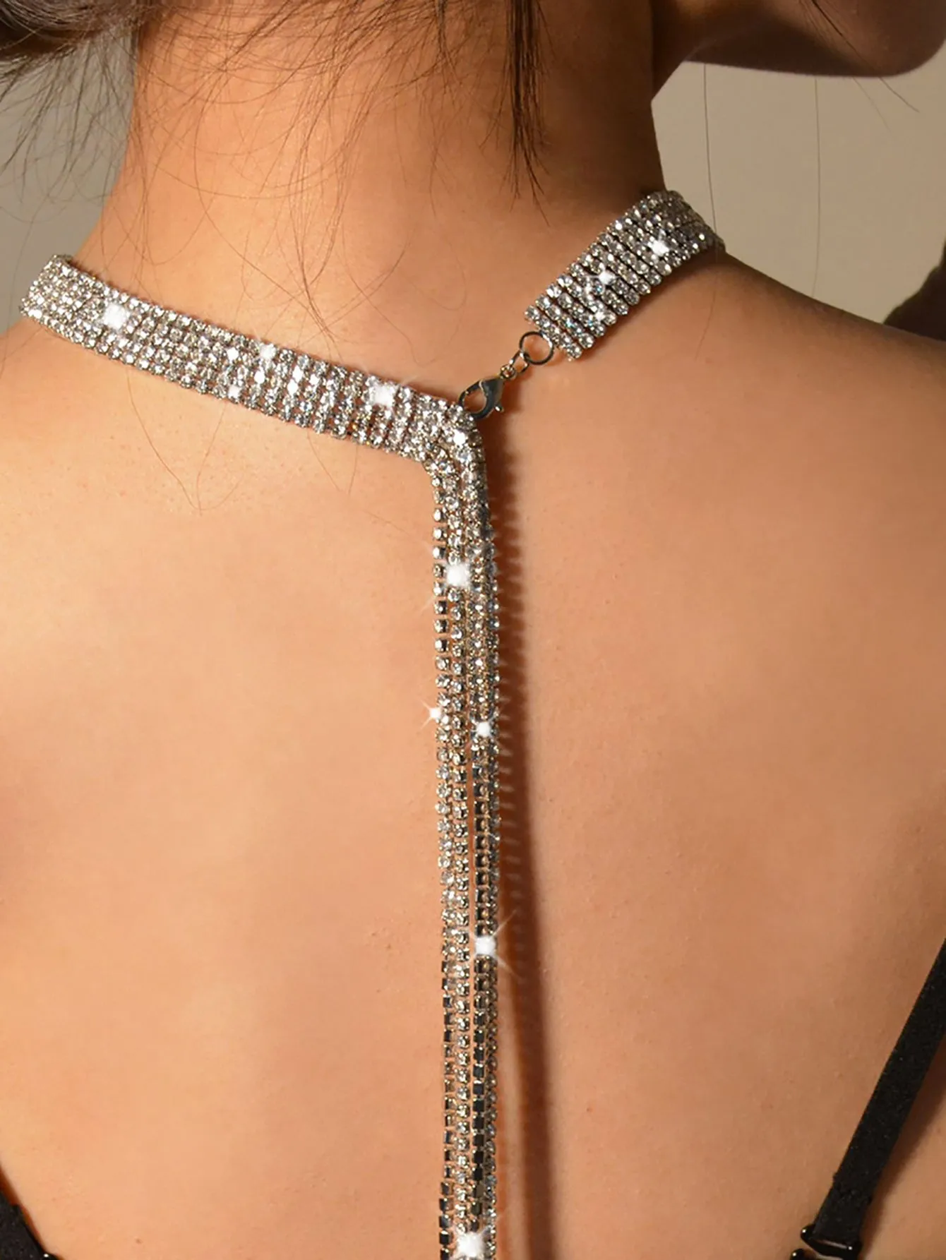 Silver Simple Tassel Rhinestones Necklace sold by KissProm product image thumbnail 2