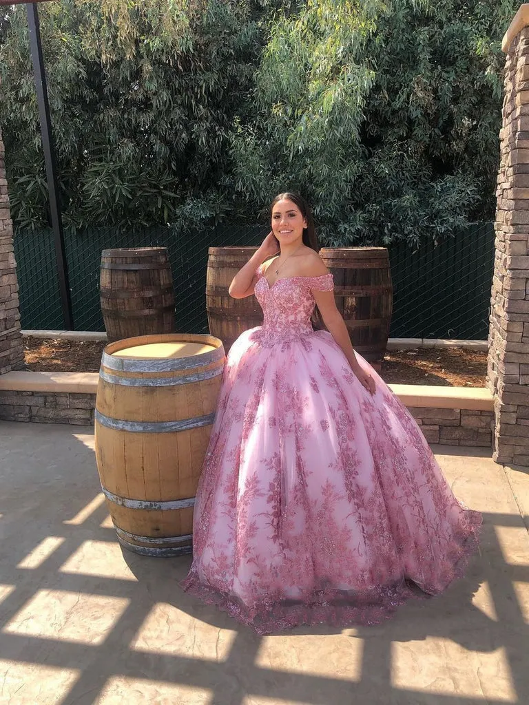 Off Shoulder Sweetheart Neckline Sparkly Quinceanera Dresses with Appliques sold by KissProm