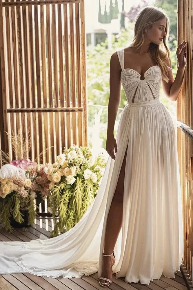 Stephany | Bohemian A-Line Long Chiffon Sweetheart Wedding Dresses sold by KissProm