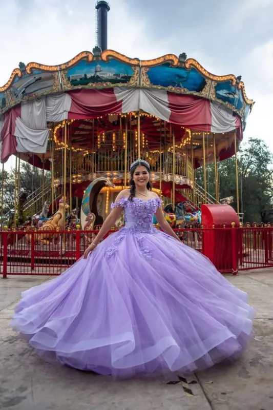 Lilac Tulle Appliques Quinceanera Ball Gown Dress sold by KissProm