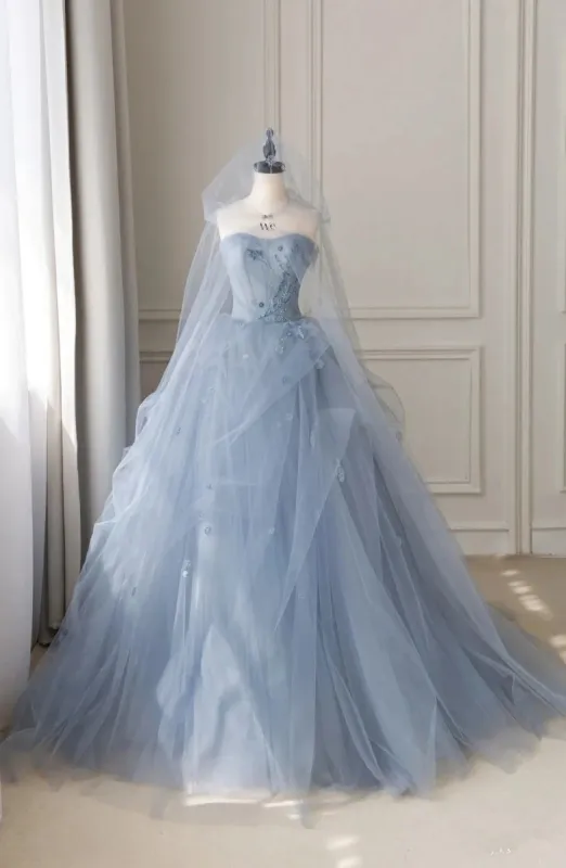 Gwyneth | Smoke Gray Tulle A-Line Sweetheart Lace-Up Back Quinceanera Dress sold by KissProm