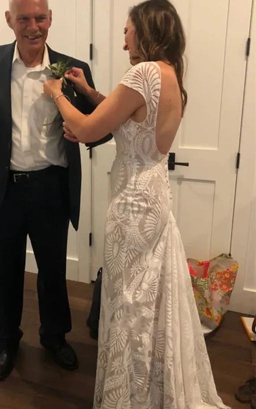 Bohemian Mermaid Bateau Neck Floor-length Lace Wedding Dress sold by KissProm product image thumbnail 2