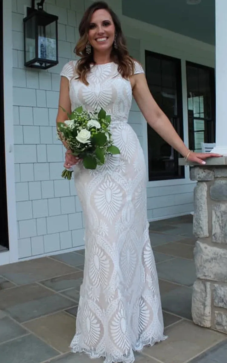 Bohemian Mermaid Bateau Neck Floor-length Lace Wedding Dress sold by KissProm product image thumbnail 3