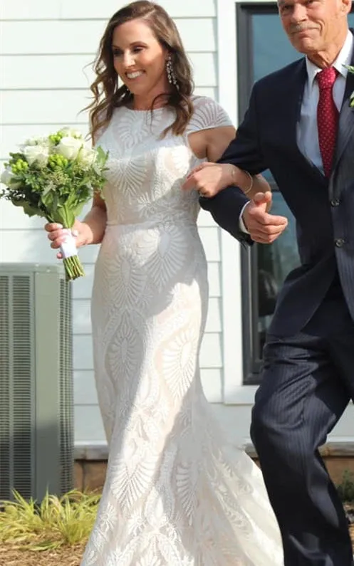 Bohemian Mermaid Bateau Neck Floor-length Lace Wedding Dress sold by KissProm