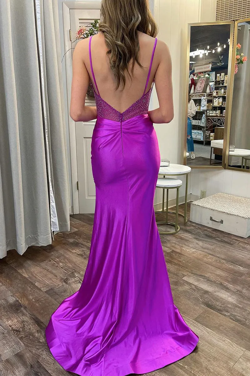 Olive | Purple Sweetheart Satin Mermaid Long Prom Dresses with Slit sold by KissProm product image thumbnail 2