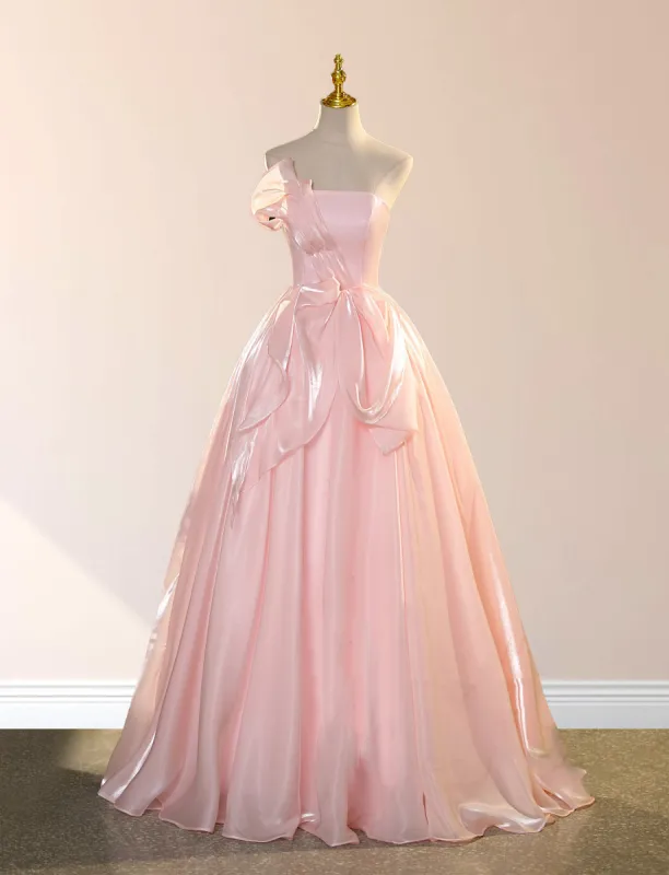 Elegant Shiny Pink Organza Strapless Quinceanera Dresses sold by KissProm