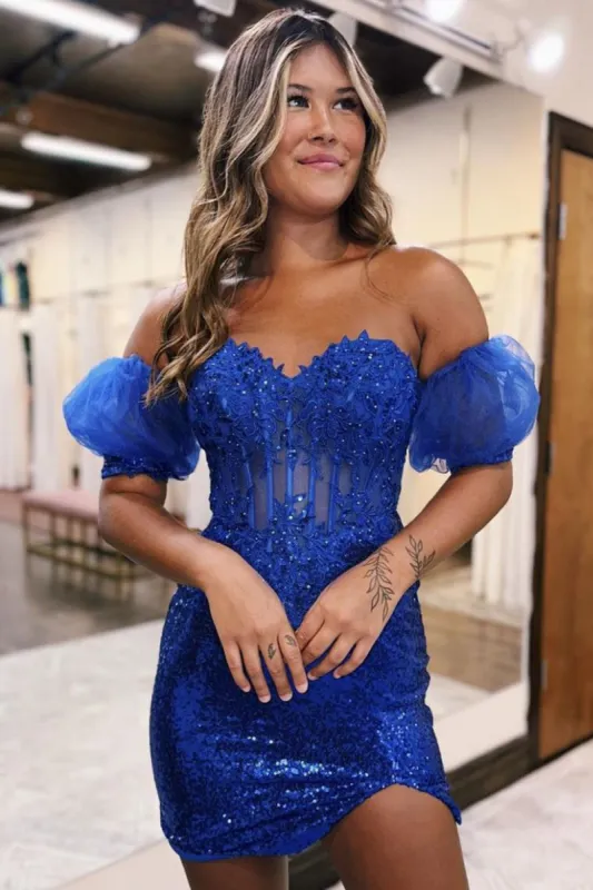Bodycon Sparkly Sequin Strapless Short Homecoming Dress with Split sold by KissProm