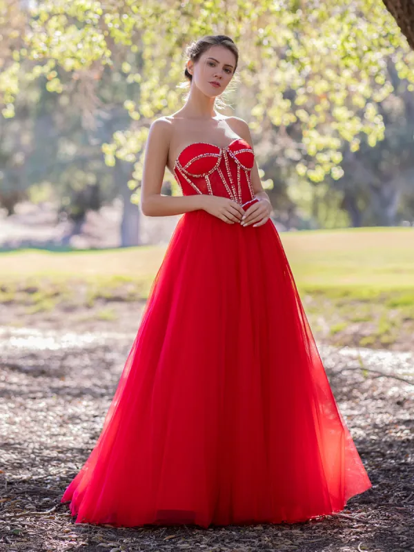 A-Line Strapless Red Prom Dress with Beadings sold by KissProm