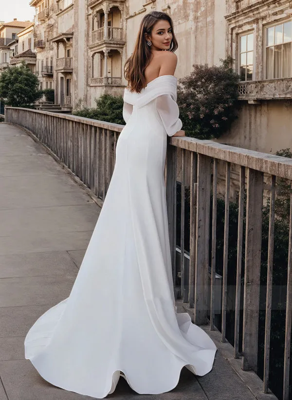 Mermaid Long Sleeves Wedding Dresses With Off-The-Shoulder Elastic Satin Simple sold by KissProm product image thumbnail 2