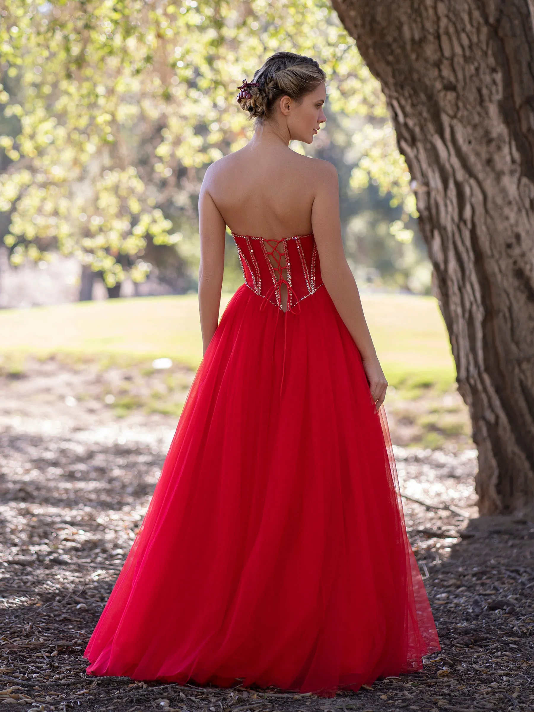 A-Line Strapless Red Prom Dress with Beadings sold by KissProm product image thumbnail 2