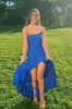 Strapless Royal Blue Lace Prom Dress with Slit sold by KissProm
