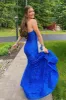 Strapless Royal Blue Lace Prom Dress with Slit sold by KissProm