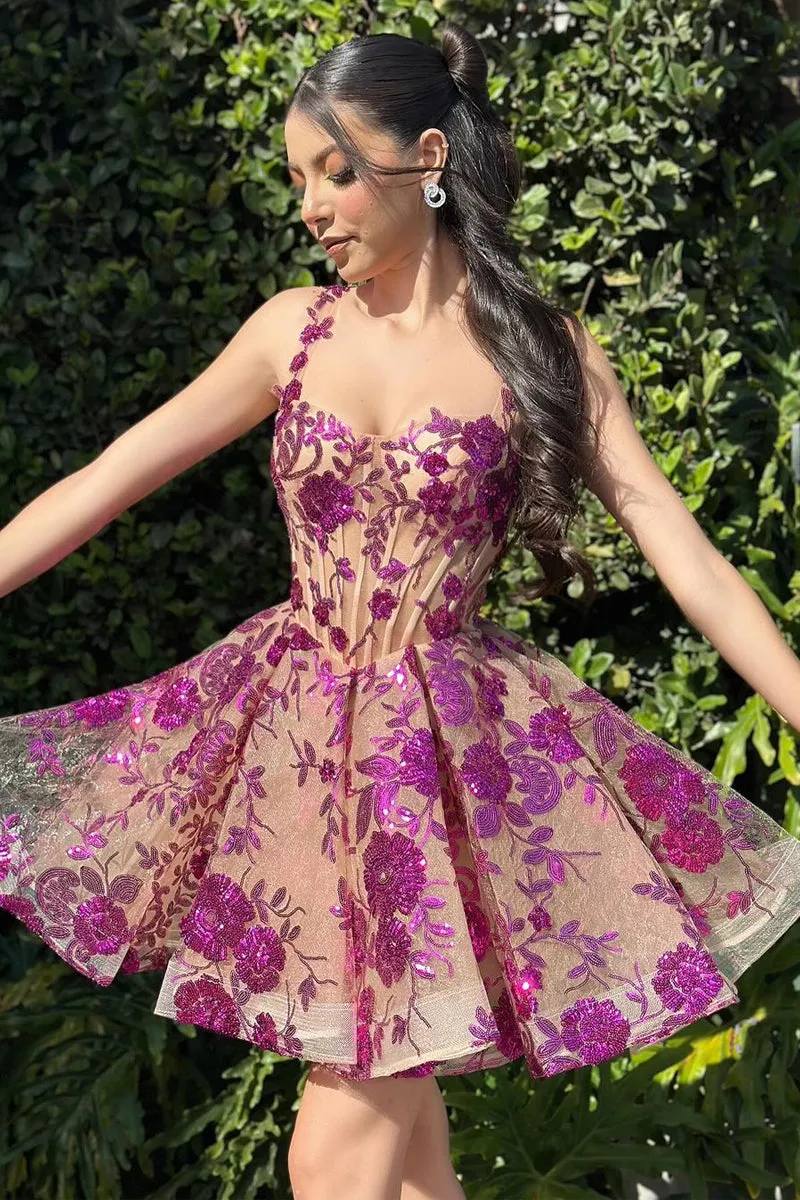 Lovely A-Line Purple Sequins Appliques Sweetheart Short Homecoming Dress sold by KissProm product image thumbnail 2