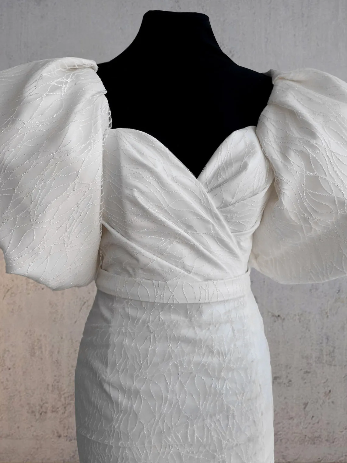 Madison | Sheath White Puff Sleeves Short V-Neck Wedding Dress sold by KissProm product image thumbnail 5