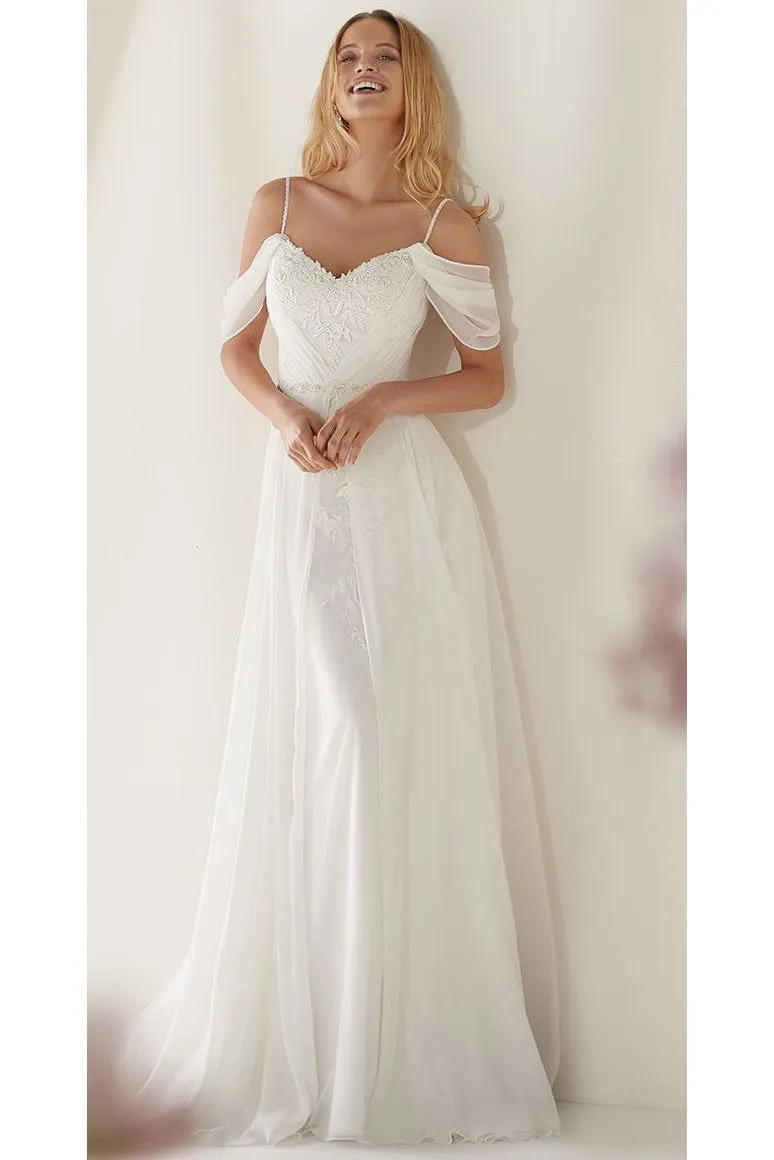 A-Line Spaghetti Straps Off-the-Shoulder Sweep Train Wedding Dress sold by KissProm