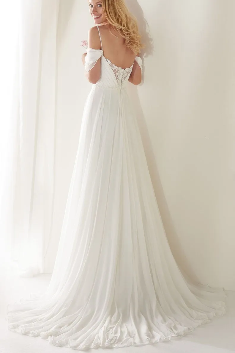 A-Line Spaghetti Straps Off-the-Shoulder Sweep Train Wedding Dress sold by KissProm product image thumbnail 2