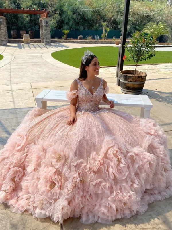 Off Shoulder V Neckline Flower Quinceanera Dresses sold by KissProm