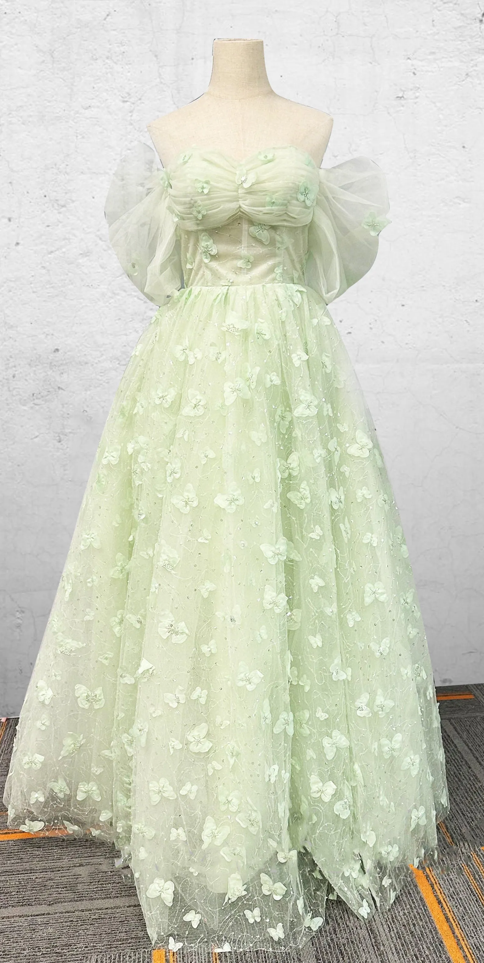 Boho A-Line Sweetheart Green Floor-Length Quinceanera Dress sold by KissProm