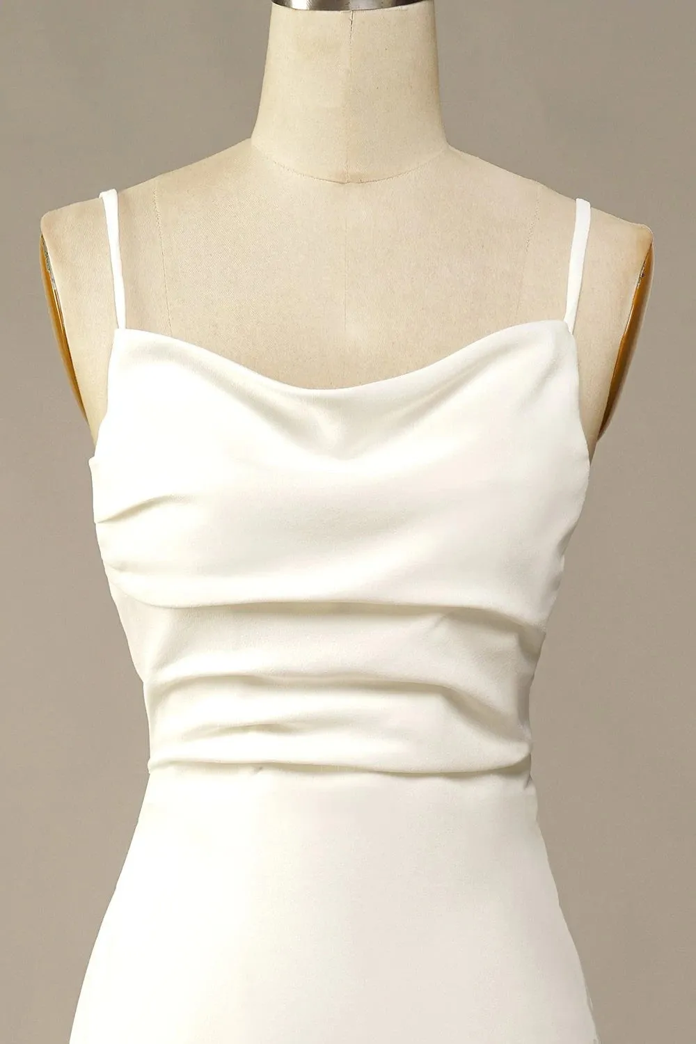 Simple Spaghetti Straps Long Soft Satin Ivory Mermaid Beach Wedding Dresses sold by KissProm product image thumbnail 4
