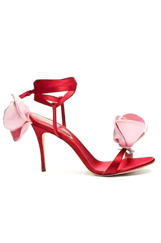 Red Flower Lace Up High Heel Sandals sold by KissProm