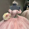 Ball-Gown Pink Off-the-Shoulder Quinceanera Dresses sold by KissProm