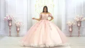 Ball-Gown Pink Off-the-Shoulder Quinceanera Dresses sold by KissProm