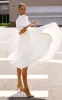 Elegant Bateau A Line Satin Knee-length Wedding Dress sold by KissProm