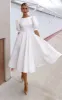 Elegant Bateau A Line Satin Knee-length Wedding Dress sold by KissProm