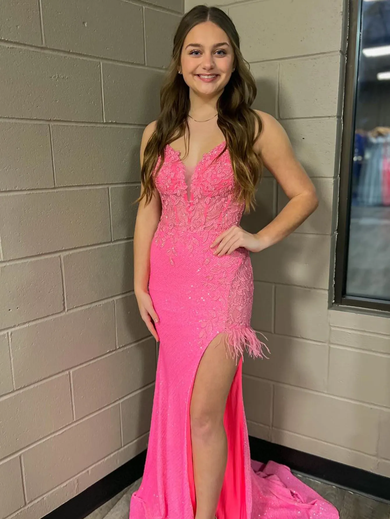 Arlette | Pink Mermaid V Neck Backless Tight Long Prom Dress With Slit sold by KissProm product image thumbnail 5