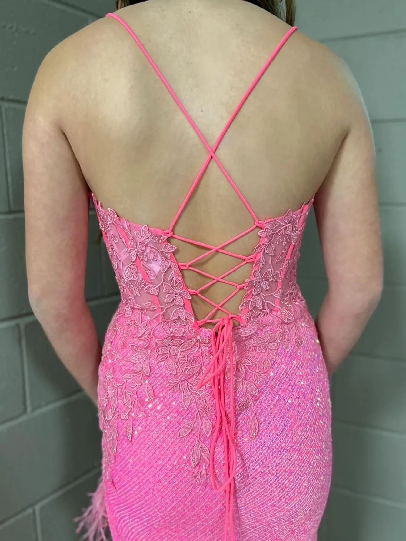 Arlette | Pink Mermaid V Neck Backless Tight Long Prom Dress With Slit sold by KissProm product image thumbnail 2
