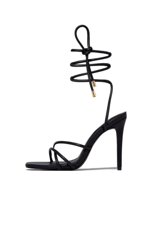 Squared Open Toe Strappy Silhouette Ankle Wrap Women Heeled Sandal sold by KissProm