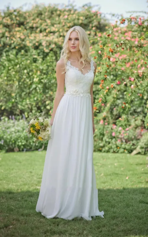 Long Chiffon Lace Weddig Dress With Beading Flower sold by KissProm
