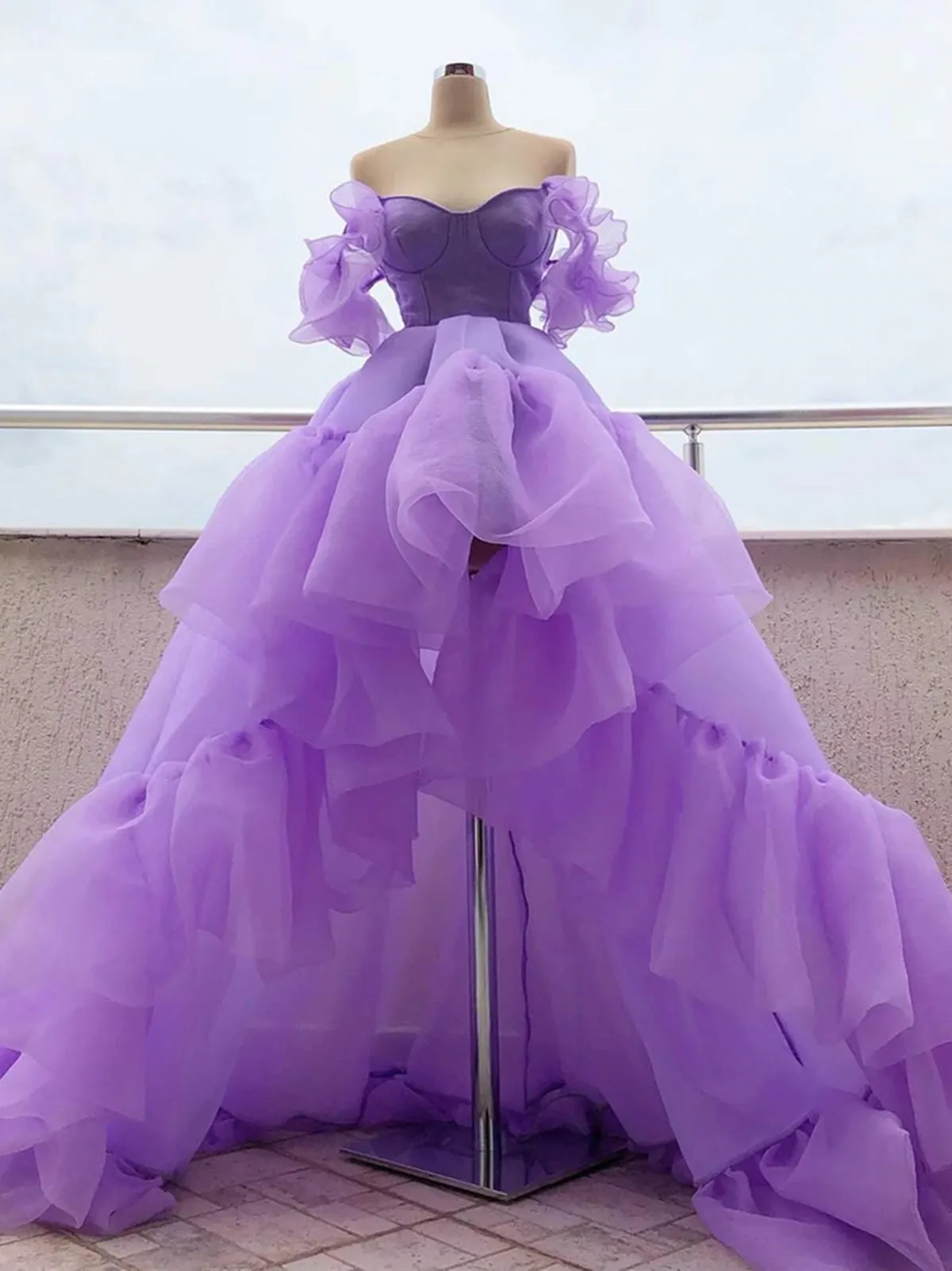 Off the Shoulder Lavender High Low Quinceanera Dresses sold by KissProm